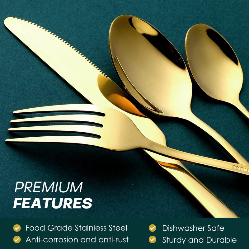 OGORI Gold Silverware Set, OGORI 24-Piece Gold Forged Stainless Steel Flatware Set, Service of 6 - Image 4